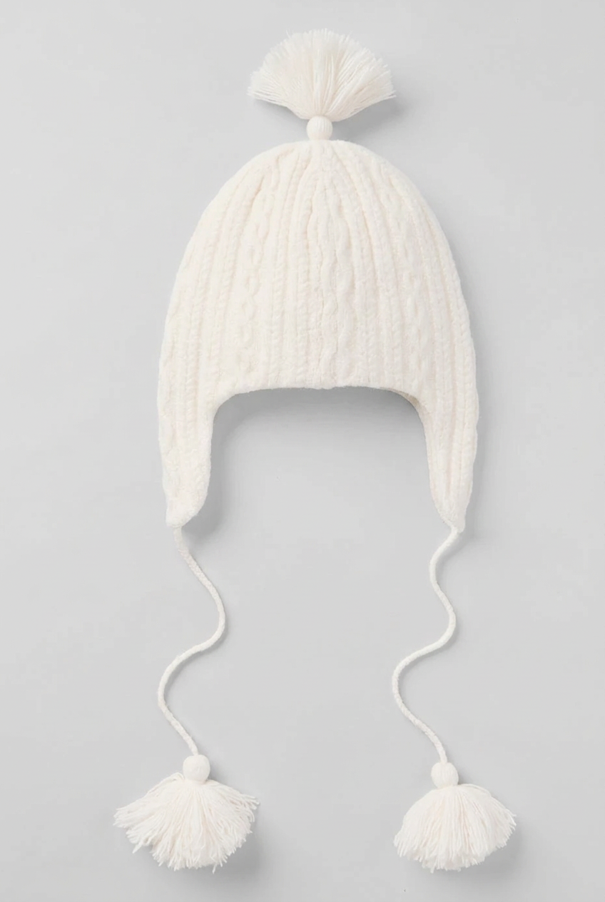 Cable Knit Winter Bliss Earflap Beanie - Ivory