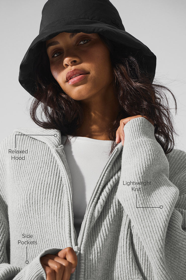 Domain Rib Knit Full Zip Sweater - Athletic Heather Grey