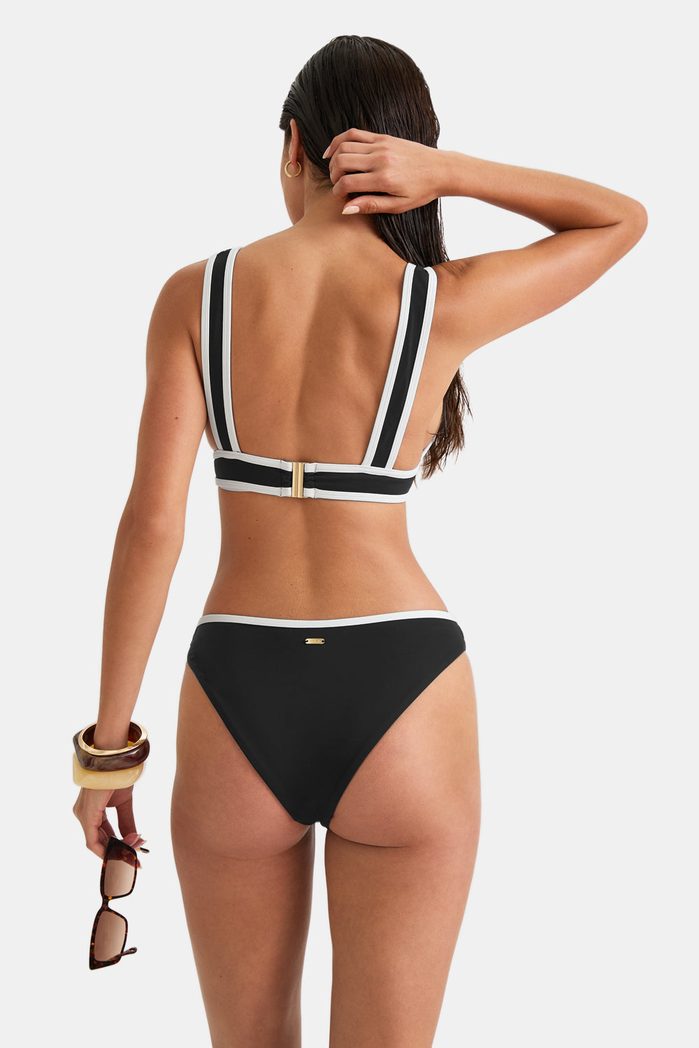 Contrast Plunge Bikini Top - Shadow Black And Coconut Milk