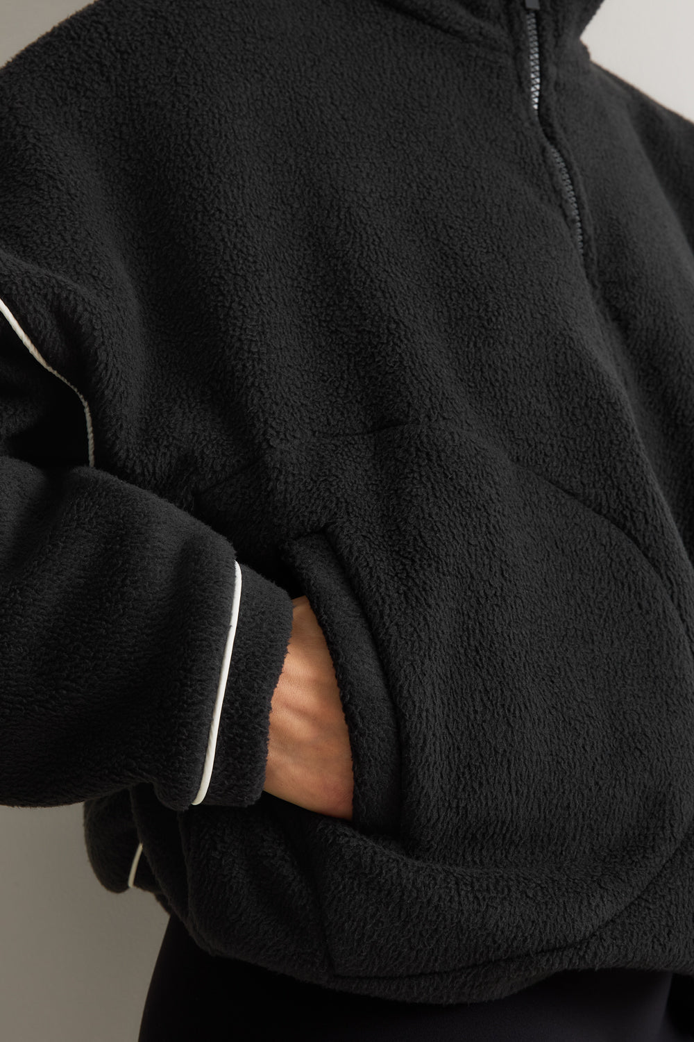 1/4 Zip Fleece Jacket - Black & Ivory
