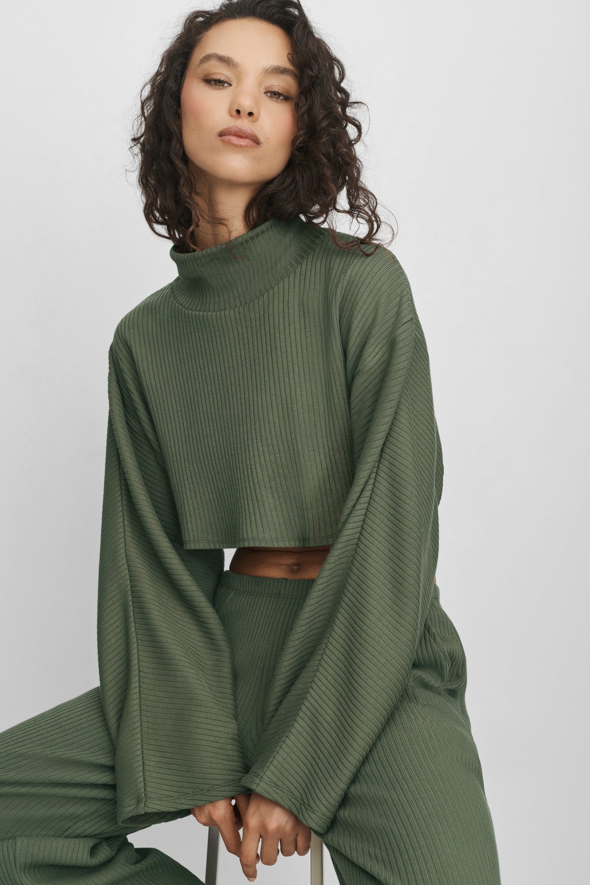 Ribbed Cropped Reset Long Sleeve - Bamboo Green