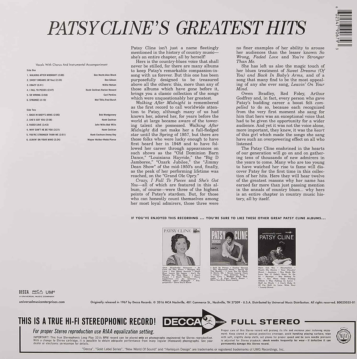 Patsy Cline — Greatest Hits (Pink)